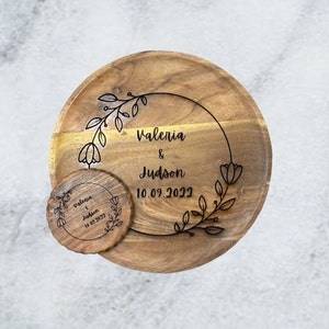 Wooden Handmade Wedding gift coaster and plate set (can be personalized!)