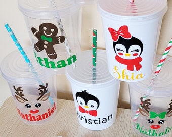 Merry Christmas plastic cups with straws and lids, Christmas designs,  Holiday party cups, Gold Christmas party cups