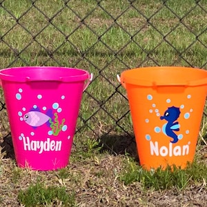 Personalized Kids Beach Pail with Shovel Kids Beach Party Favors Beach Pails Kids 4th of July Beach Toys Beach Bucket Kids Party Favors