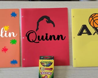 Personalized Folders for Kids Monogram Pocket Folder Sports Themed School Folders Custom Plastic Folders Personalized Three Prong Folder
