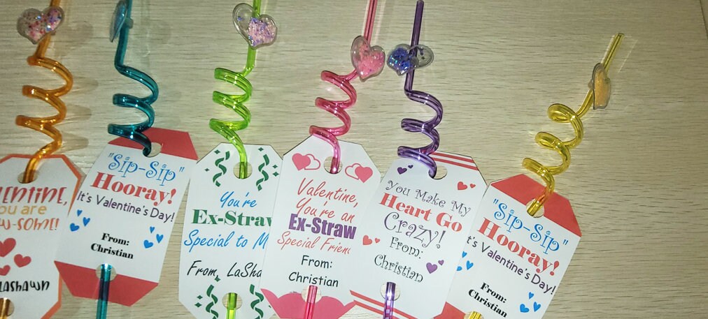 Valentine&#39;s Day Party Favors Classroom Valentine Favors Kids Valentine Cards Valentine Crazy Straw Favors Valentine Gifts Valentine Toy