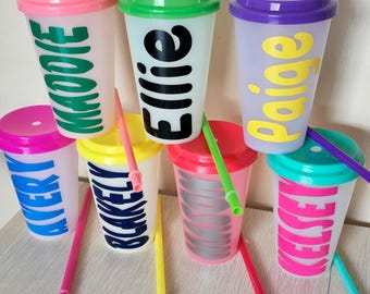 Recuerdos para fiestas infantiles, vasos infantiles personalizados que cambian de color, vasos para fiestas infantiles, vasos infantiles personalizados con tapa y pajita, vasos infantiles a medida