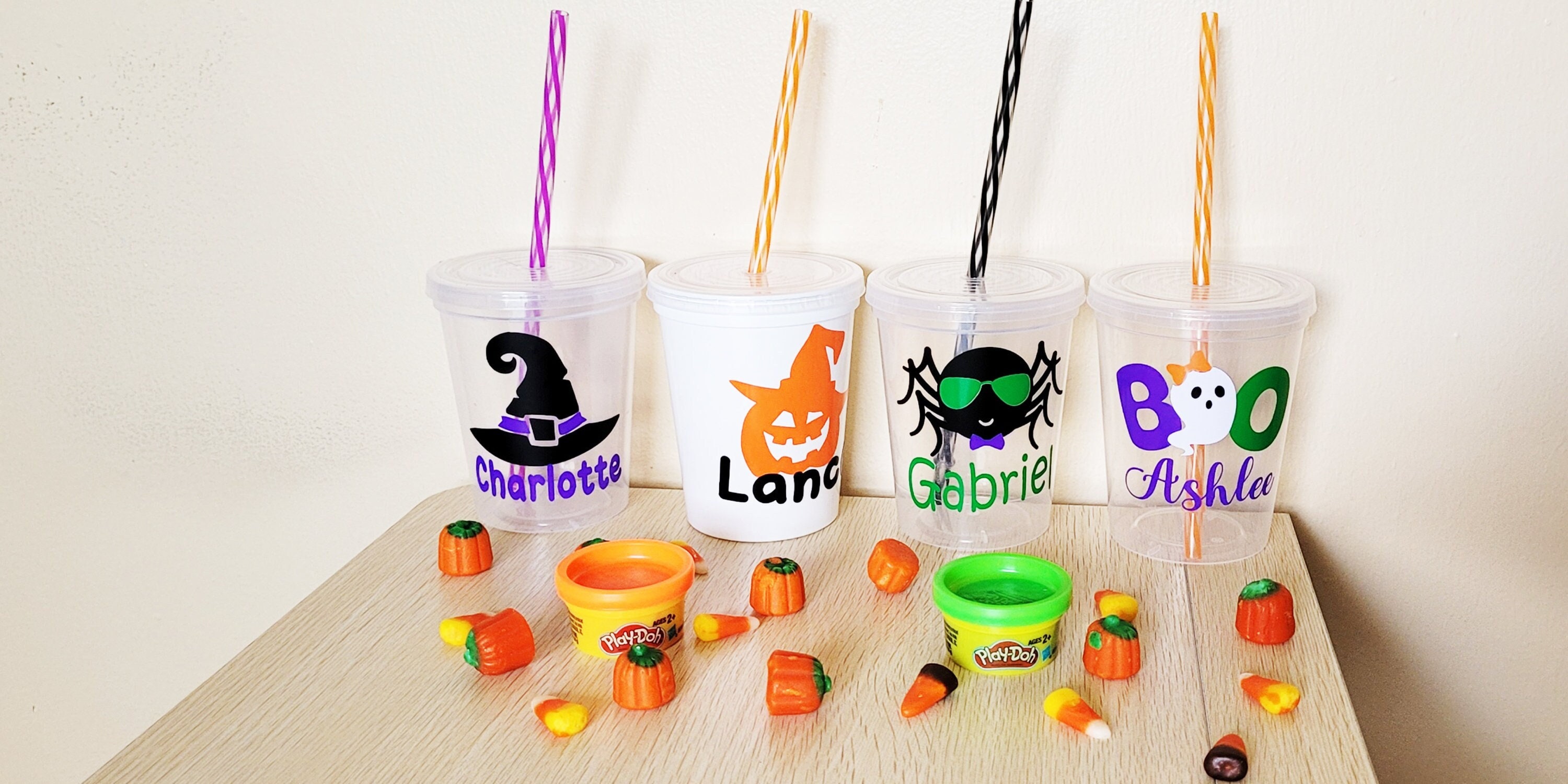 Kids Halloween Cups Personalized Halloween Party Cups With Straws for