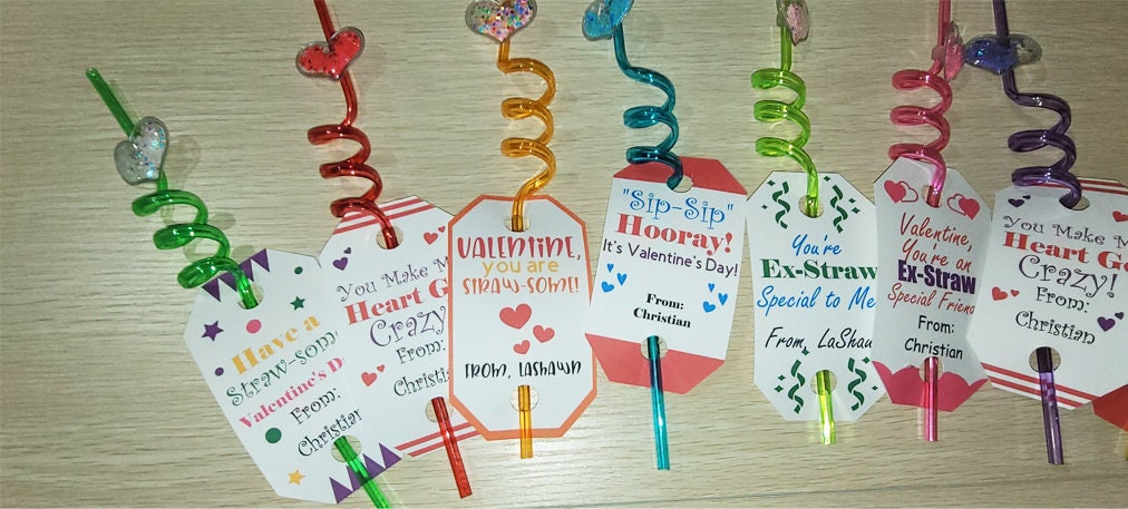 Valentine&#39;s Day Party Favors Classroom Valentine Favors Kids Valentine Cards Valentine Crazy Straw Favors Valentine Gifts Valentine Toy