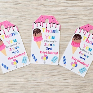 PRINTED Ice Cream Party Thank You Tag Ice Cream Birthday Party Favor Tag Ice Cream Social Favor Tags Birthday Classroom Favor Treat Tag