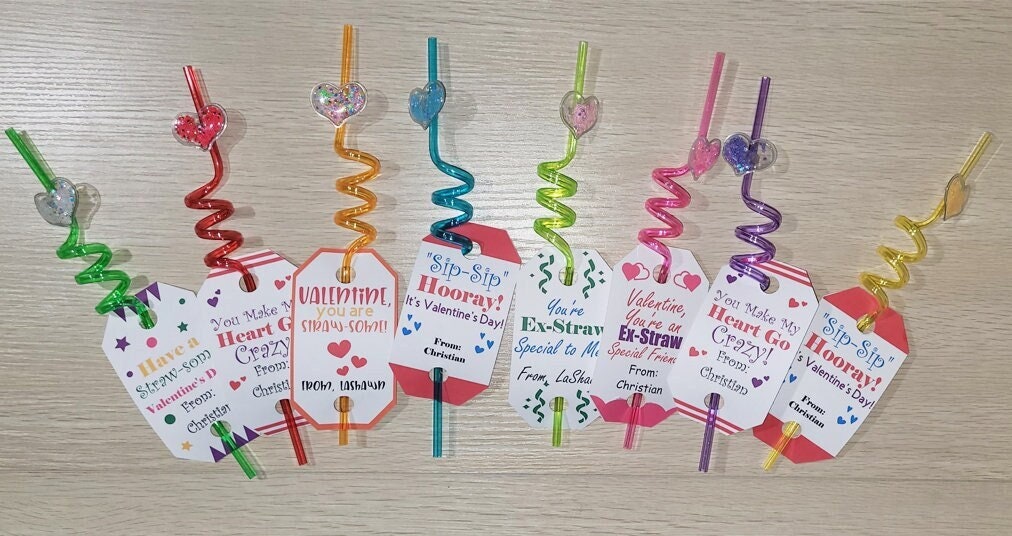 Valentine&#39;s Day Party Favors Classroom Valentine Favors Kids Valentine Cards Valentine Crazy Straw Favors Valentine Gifts Valentine Toy