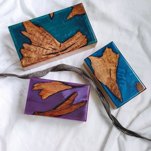 BOHO Holzschatulle mit Epoxidharz Deckel, Schmuckschatulle für Frauen, Geschenk für die Brautjungfer, Großer Schmuck Organizer, Schmuckschatulle mit Epoxidharz