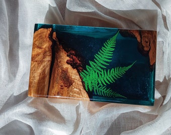 Decorative box, Jewelry organizer with Fern, Epoxy keepsake box, Boho decor for gift, Wooden memory box, Gift for mum