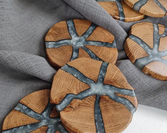 Round Unique Coaster for Gift, Wooden Epoxy Coasters, Coasters Set for Drink, Resin Oak Home Decor, Whiskey Coasters, Housewarming Present