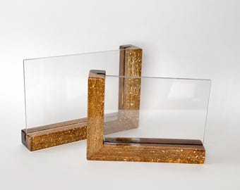 Hölzerner Doppel-Fotorahmen 4 × 6, doppelseitiger Acrylrahmen, Harz-Bilderrahmen, gravierter Erinnerungsfotorahmen