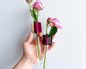 Small Magnet Vase with Propagation Tubes for Fridge, Mini Wooden Minimalistic Modern Vases for Kitchen, Gift For Mom, BOHO Home Decor