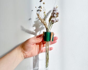 Small Magnetic Oak Vase with Propagation Tubes for Fridge, Mini Wooden Minimalistic Modern Vases for Kitchen, Gift For Mom, BOHO Home Decor