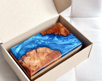 Elegante blaue Trinketbox, kundenspezifische Schmuckschatulle, dekorative Box für Schmuck, Memory-Andenken-Box, Schmuckaufbewahrung für Frau, Holz-Resin-Box