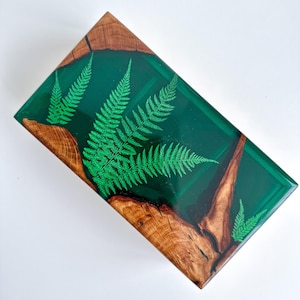 Big Jewelry Box with Compartments, Green Necklace Organizer With Lid, Custom Forest Box from Wood and Epoxy Resin, Personalized Keepsake Box