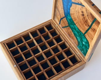 Mineraliensammelbox, Holzvitrine mit Fächern, handgefertigte Aufbewahrungsbox für Mineralienproben, individuelle Gesteinssammelbox, Geschenk für Sammler