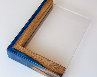 Personalisierter, doppelseitiger Bilderrahmen aus Holz, Eichenholz-Fotorahmen mit Epoxidharz, individuell graviertes Hochzeitsgeschenk, luxuriöses Fotorahmen-Set zum Jahrestag
