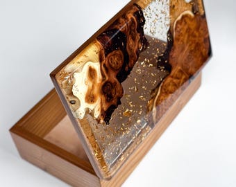 Personalisierte Schmuckschatulle aus Olivenholz, Epoxidharz-Andenken, handgefertigter Schatz-Organizer, benutzerdefinierte Harz-Gedächtnisgeschenk für sie