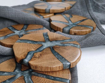 Wooden epoxy coasters Wood epoxy coasters set Oak decor Housewarming Present