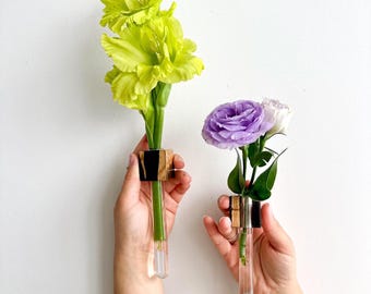 Small Magnet Vase Set with Propagation Tubes for Fridge, Mini Wooden Minimalistic Modern Vases for Kitchen, Gift For Mom, BOHO Home Decor