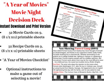 Een jaar vol filmavonden - Variety Pack 1 - Movie Night Decision Maker - Recepten - Downloadbare PDF - Printbaar - Valentijnsdag - Date Night
