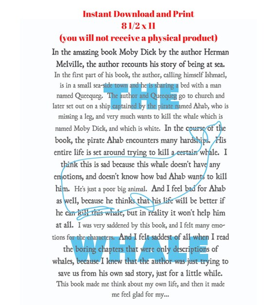The Whale Print Ellie's Essay Brendan Fraser the - Etsy