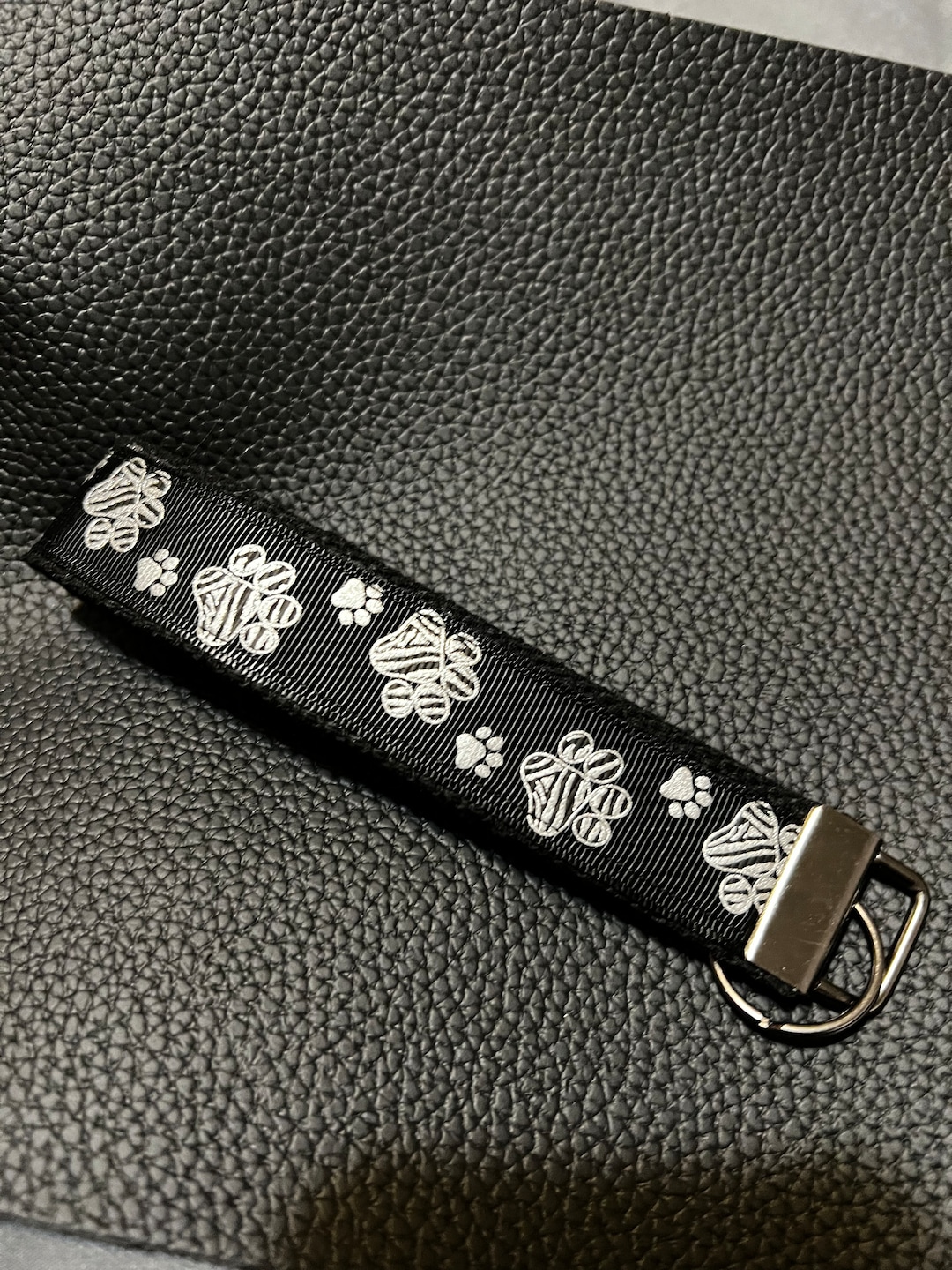 Black Cat/dog Paw Print Themed Ribbon Wristlet Key Fob, Ribbon Keychain