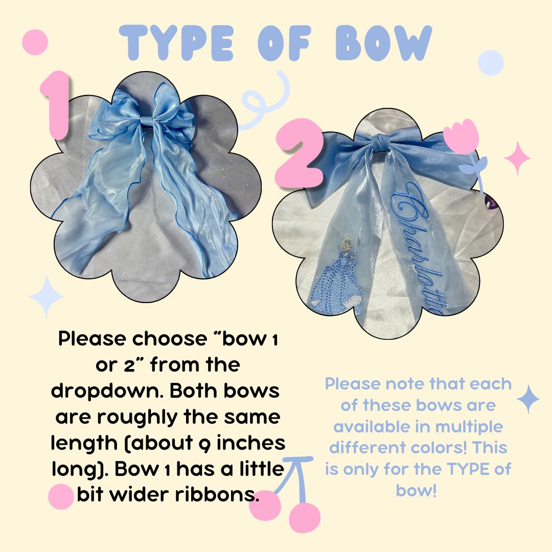 Princess Custom Embroidered Bows - Etsy