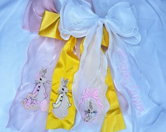Easter Custom Embroidered Bows, Kids Bunny Rabbit Bow