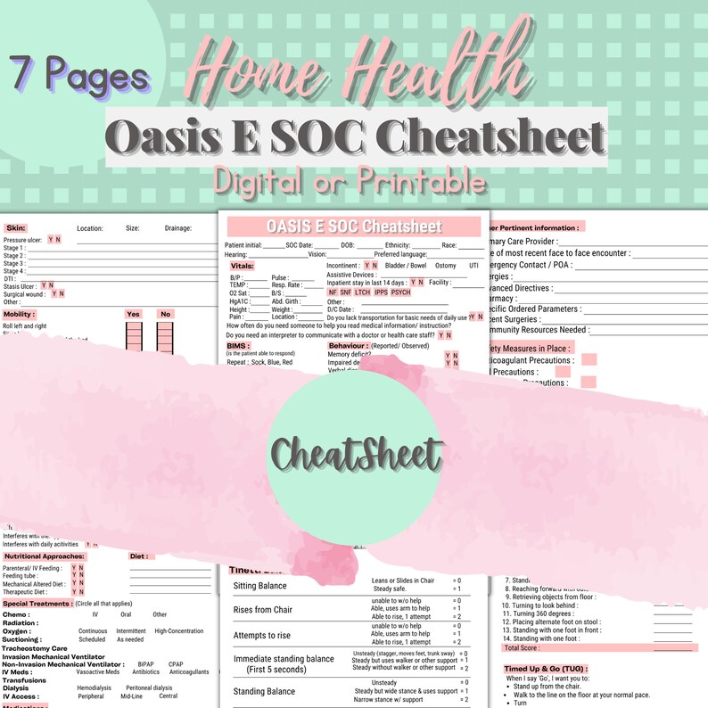 Oasis Start of Care Cheat Sheet for the Home Health Nurse Etsy