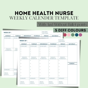 Home Health Nurse Weekly calendar template, OASIS, Nursing Template, Nurse Brain, SOC, Nurse Weekly Planner, Health health Nurse planner,