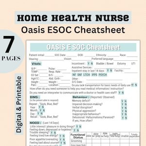 OASIS E SOC Cheatsheet, Oasis Start of Care Cheat sheet For the home health Nurse, Home Health Nurse, Nurse Brain, OASIS, Oasis E Therapy,