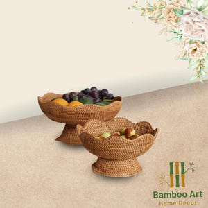 Handwoven Rattan Fruit Baskets - Natural Wicker Bowls for Kitchen, Decorative Serving & Storage