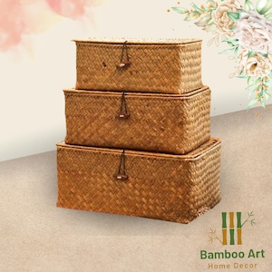 Handwoven Rattan Desktop Storage Basket – Rectangular Wicker Organizer for Clothes & Sundries
