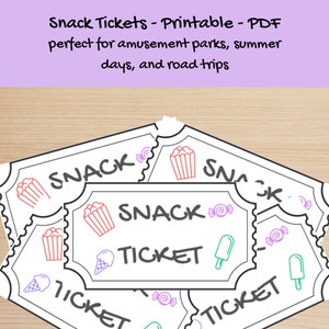 Colorful Snack Tickets - PDF - Printable