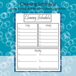 Simple Cleaning Schedule - Daily - Weekly - Monthly