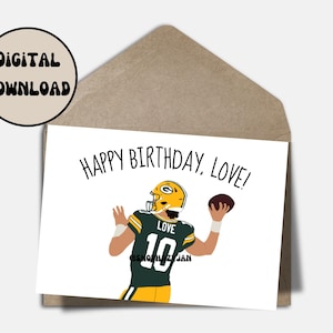 Jordan Love Green Bay Packers Geburtstagskarte Gruß Cartoon Printable Sofortiger Download E-card NFL Karte Faltbare Größe 5 x 7 Zoll