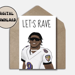 Lamar Jackson Geburtstagskarte Gruß Baltimore Ravens Lustige Cartoon druckbare Sofort Download E-card Punny NFL Karte faltbar Größe 12x18cm