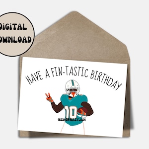 Tyreek Hill Miami Delfine Geburtstagskarte Gruß Cartoon druckbare Sofort Download E-card NFL Karte faltbare Größe 5x7in