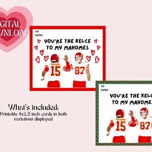 Kansas City Chiefs Themed Valentines Cards Patrick Mahomes Travis Kelce Instant Digital Printable For the NFL Football Fan Kids Cute 4x3.5"