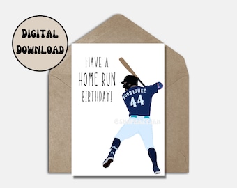 Tarjeta de felicitación de cumpleaños temática de los Marineros de Seattle de Julio Rodríguez, tarjeta de cumpleaños de béisbol de la MLB, descarga digital instantánea imprimible, tamaño 5x7 pulgadas