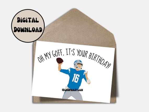 Jared Goff Detroit Lions Birthday Card Greeting Cartoon Printable Instant Download E-card NFL Card Foldable Size 5x7in
