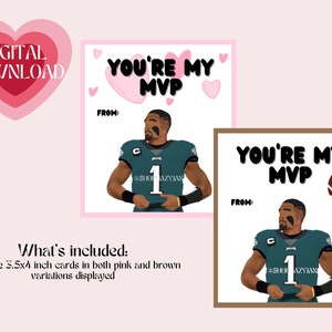 Jalen Hurts You're My MVP Sofortige druckbare digitale Valentinstagskarten für Philadelphia Eagles Football NFL Fan niedlich 3,5x4