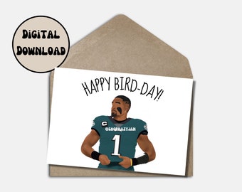 Jalen Hurts Birthday Card Greeting Gift For Philadelphia Eagles Fan Funny Cartoon Printable Instant Download NFL Card Foldable Size 5x7in