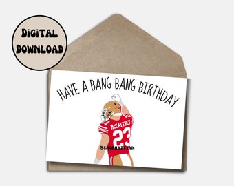 Christian McCaffrey CMC Birthday Card Greeting For San Francisco 49ers Fan Cartoon Printable Instant Download NFL Card Foldable Size 5x7in