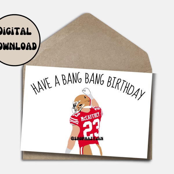 Christian McCaffrey CMC Birthday Card Greeting For San Francisco 49ers Fan Cartoon Printable Instant Download NFL Card Foldable Size 5x7in