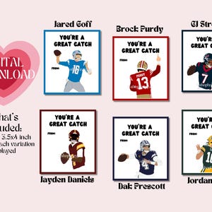Cartões de Dia dos Namorados do Quarterback de Futebol da NFL Você é um Ótimo Parto Digital para Impressão Instantânea Goff Purdy Love Jayden Daniels Stroud Dak 3,5x4