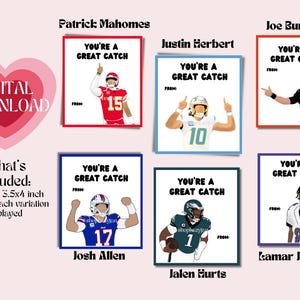 Cartes de la Saint-Valentin pour le football NFL, vous êtes une bonne idée, Imprimable numérique instantanée Mahomes Herbert Burrow fait mal à Josh Allen Lamar 3,5 x 4