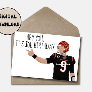 Joe Burrow Carte d’anniversaire de voeux Cincinnati Bengals Funny Cartoon Imprimable Téléchargement instantané E-card Punny NFL Card Pliable Taille 5x7in