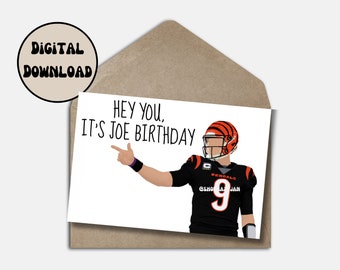 Joe Burrow Birthday Card Greeting Cincinnati Bengals Funny Cartoon Printable Instant Download E-card Punny NFL Card Foldable Size 5x7in