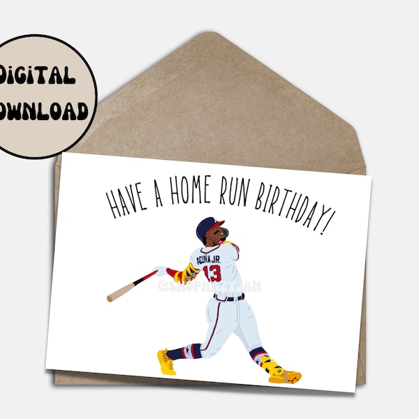 Ronald Acuna Jr. Atlanta Braves Themed Birthday Greeting Card, MLB Baseball Birthday Card, Printable Instant Digital Download, Size 5x7in